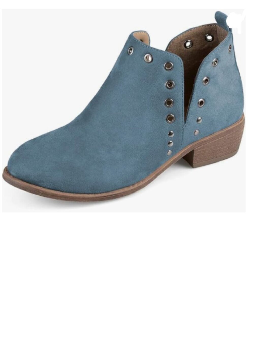 YDN Steel Blue Studs Stacked Chunky Low Heel Ankle Booties Comfort Cut Out Boots